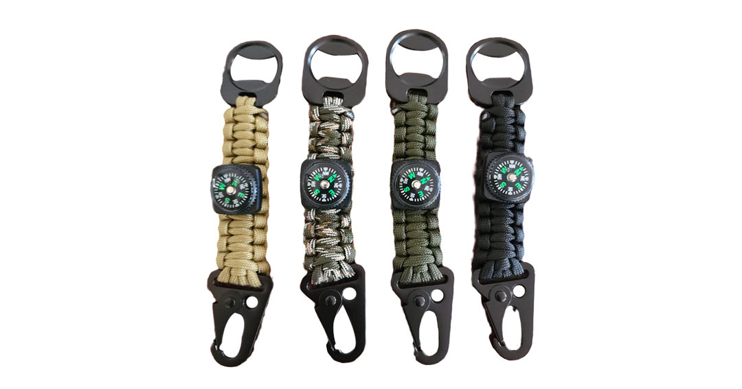 Paracord Keyring with Compass & Bottle Opener (Various Colours)