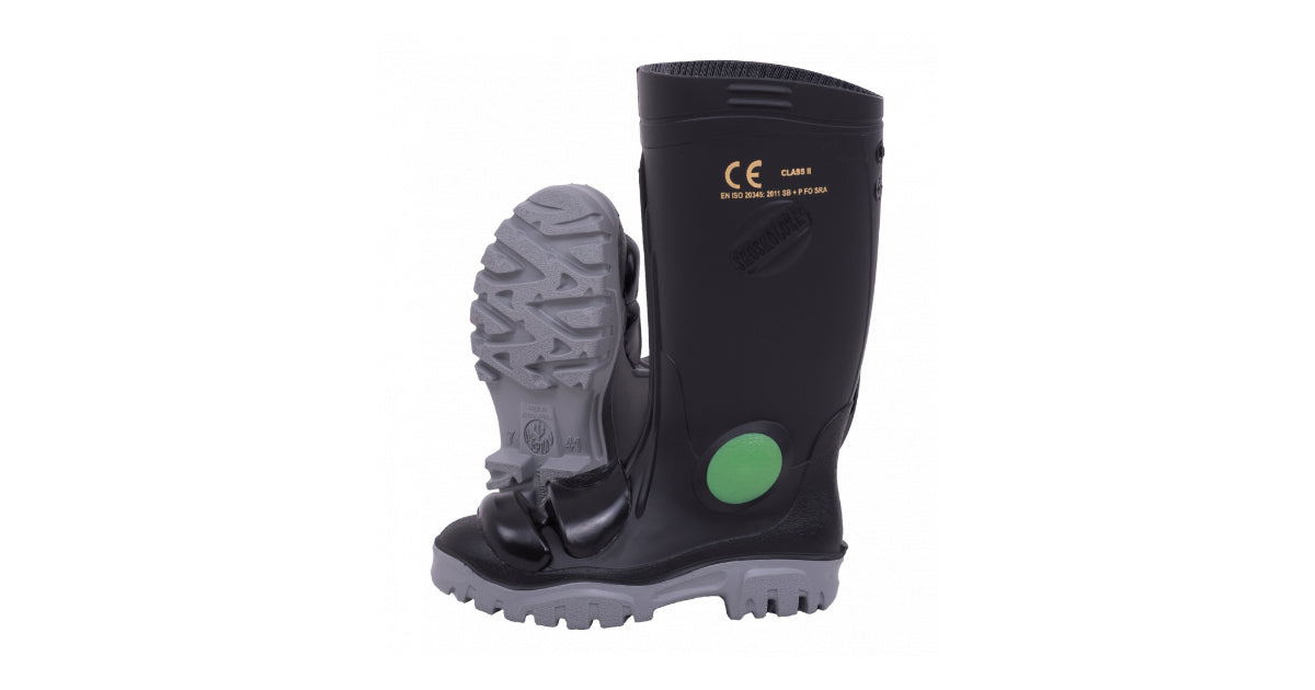 Black/Green Reinforced Steel Toe Tip Gum Boots image 0