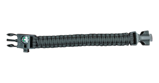 Black Paracord Bracelet With Whistle & Flint - NEW