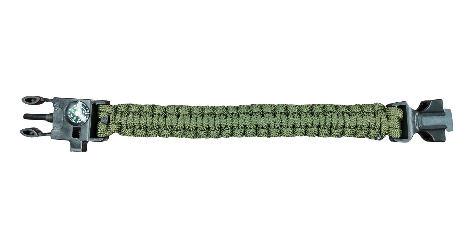 Olive Paracord Bracelet With Whistle & Flint - NEW